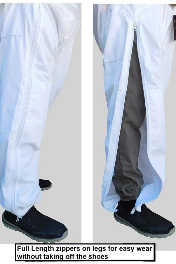 Leg and ankle detail of OZ ARMOUR blue beekeeping suit