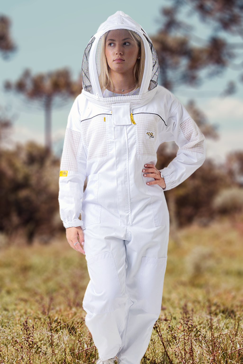 A woman also wearing a Beekeeping Suit