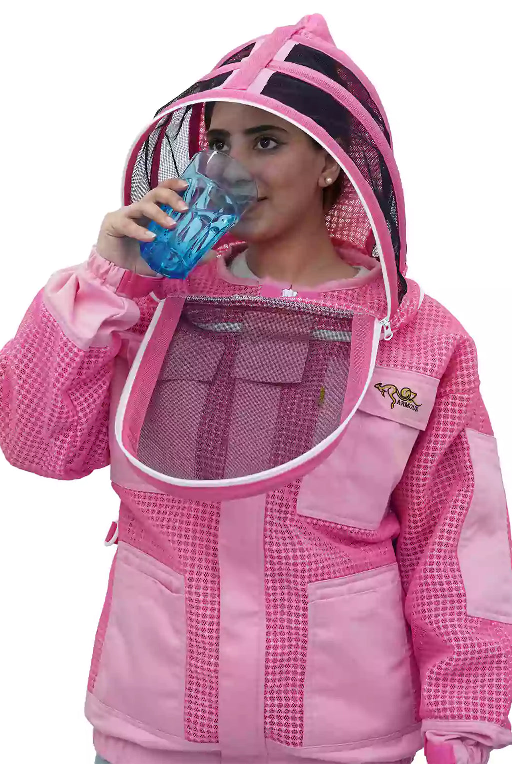 Pink Beekeeping Jacket & Trousers Pants Set 3 Layer Mesh | Front open veil