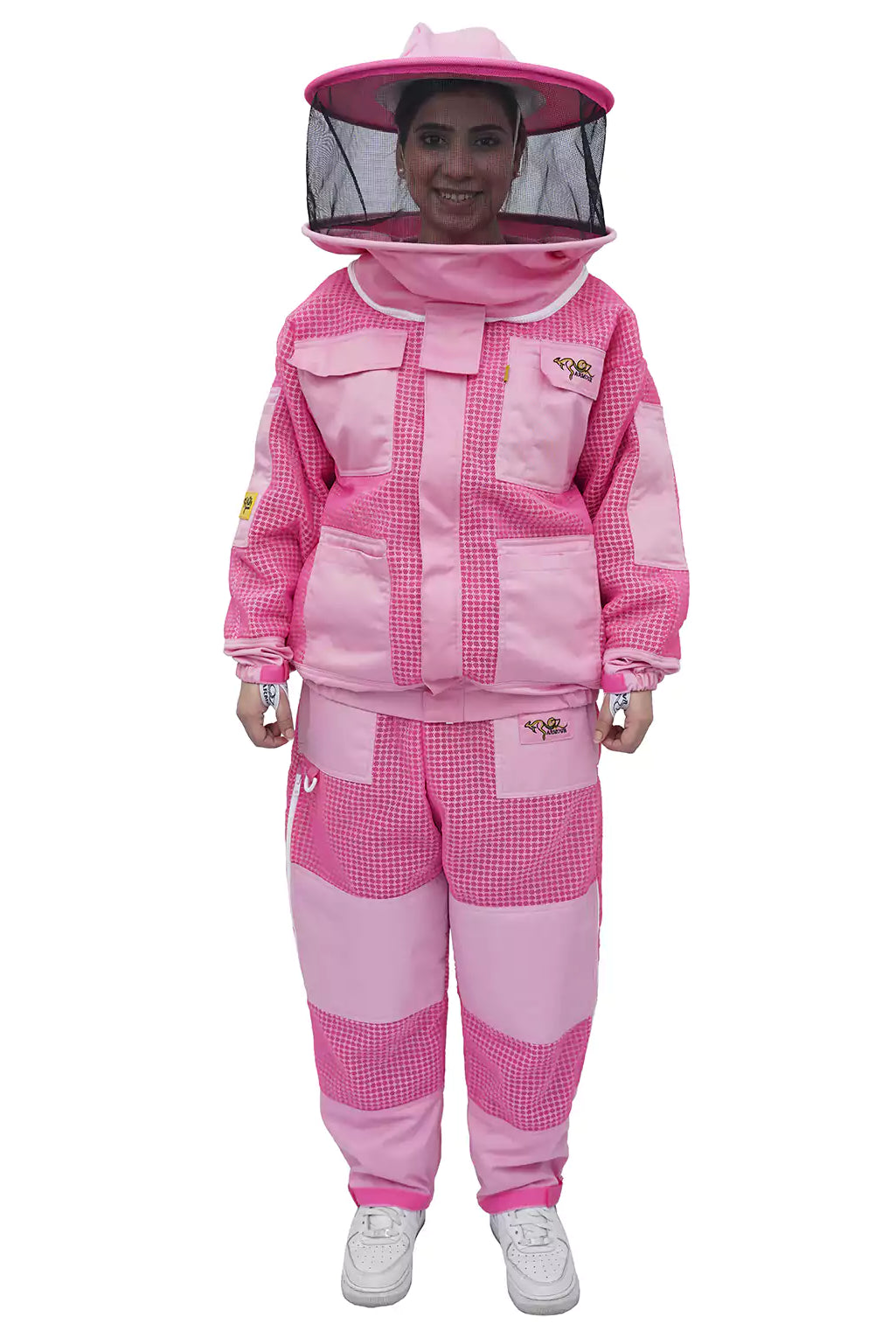Pink Beekeeping Jacket & Trousers Pants Set 3 Layer Mesh with veil