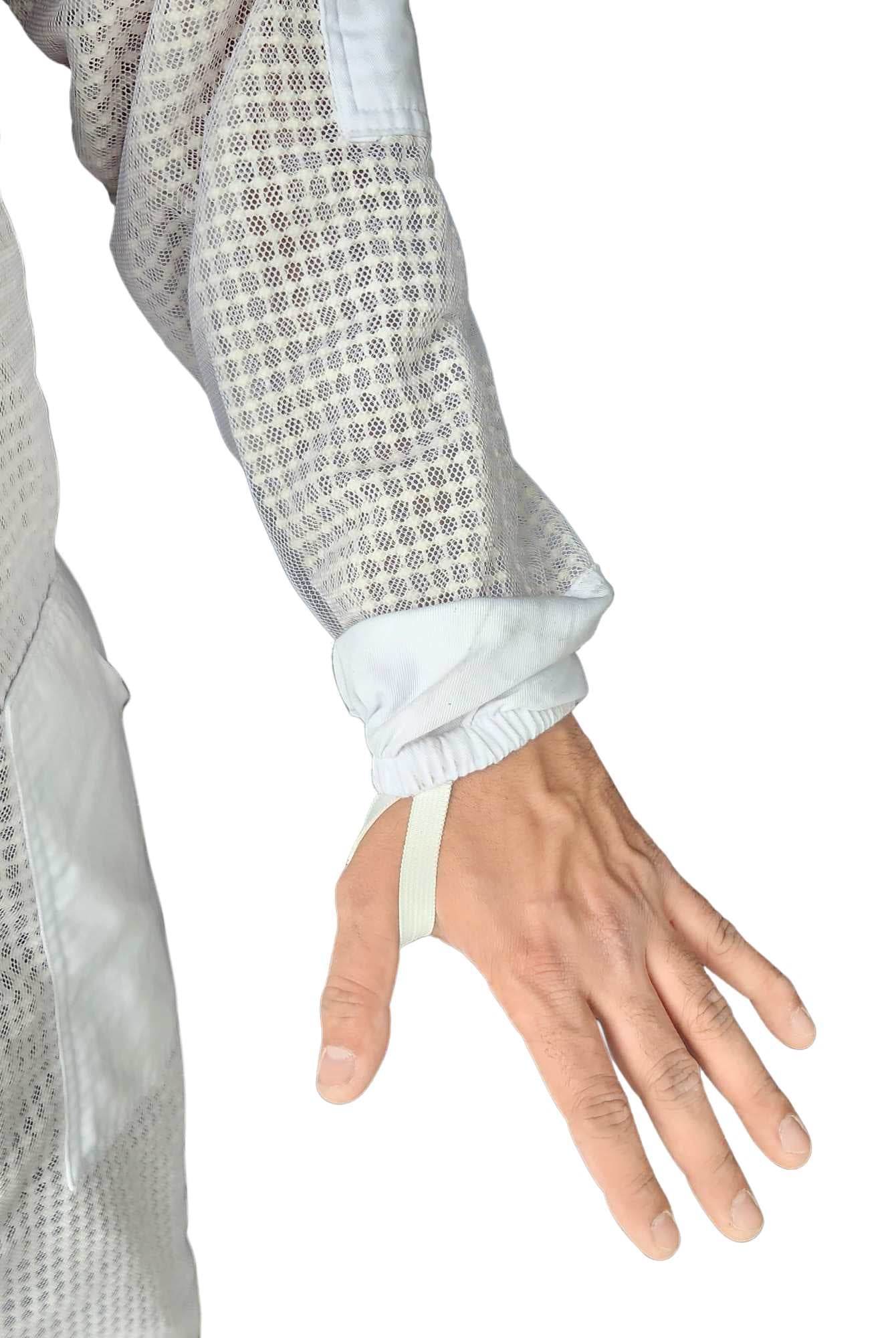 Close-up of beekeeping suit sleeve and glove cuff protection