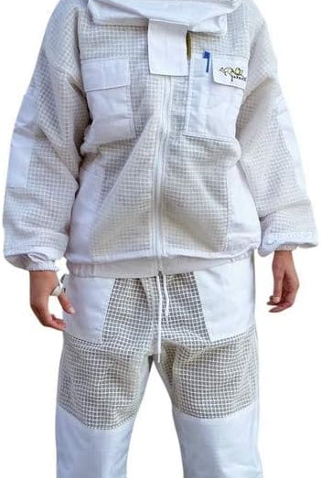 Beekeeping Suit Jacket & Trousers Pants with 2 Veils Fencing & Round Brim Hat Ventilated 3 Layer Mesh Costume -