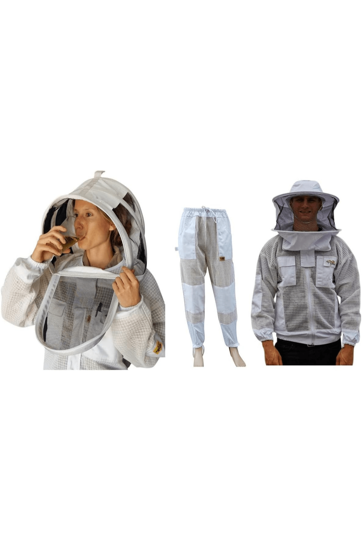Beekeeping Suit Jacket & Trousers Pants with 2 Veils Fencing & Round Brim Hat Ventilated 3 Layer Mesh Costume -