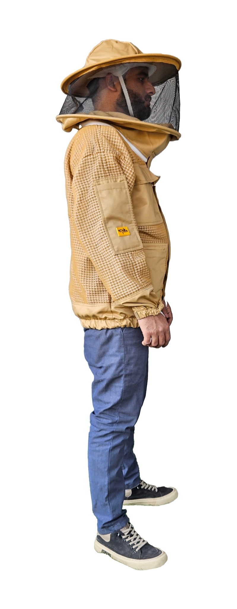 Khaki 3 Layer Mesh Ventilated Beekeeping Jacket With Fencing Veil & Round Hat Veil - Premium Jackets