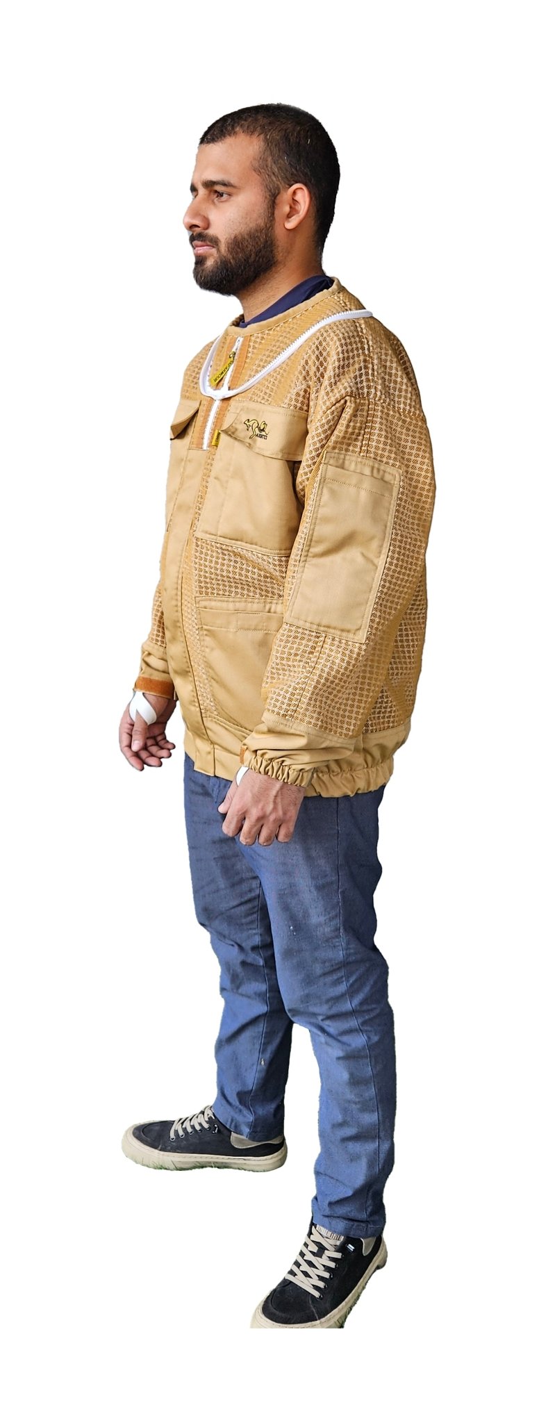 Khaki 3 Layer Mesh Ventilated Beekeeping Jacket With Fencing Veil & Round Hat Veil - Premium Jackets