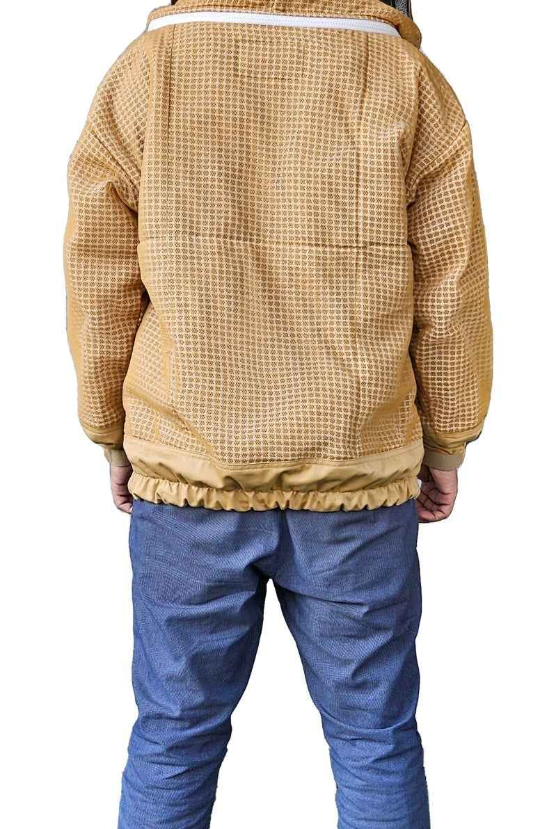 Khaki 3 Layer Mesh Ventilated Beekeeping Jacket With Fencing Veil & Round Hat Veil - Premium Jackets