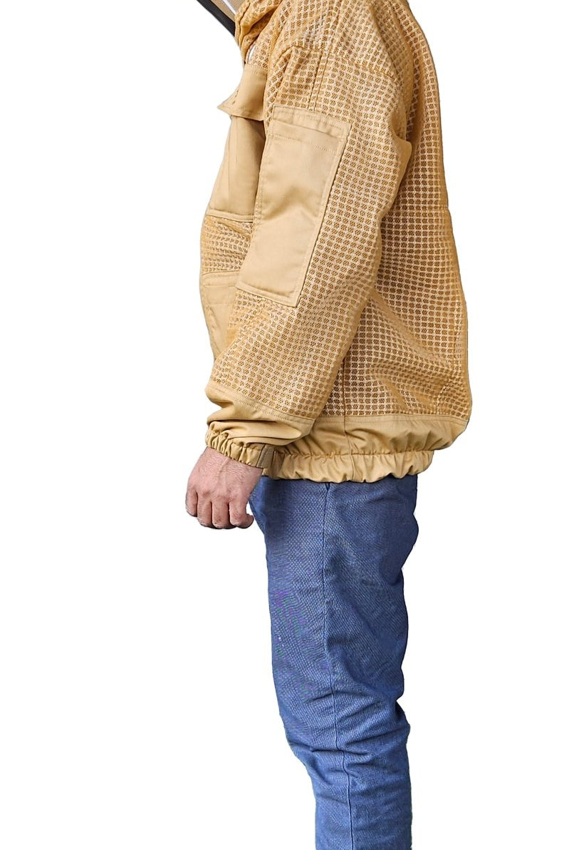 Khaki 3 Layer Mesh Ventilated Beekeeping Jacket With Fencing Veil & Round Hat Veil - Premium Jackets