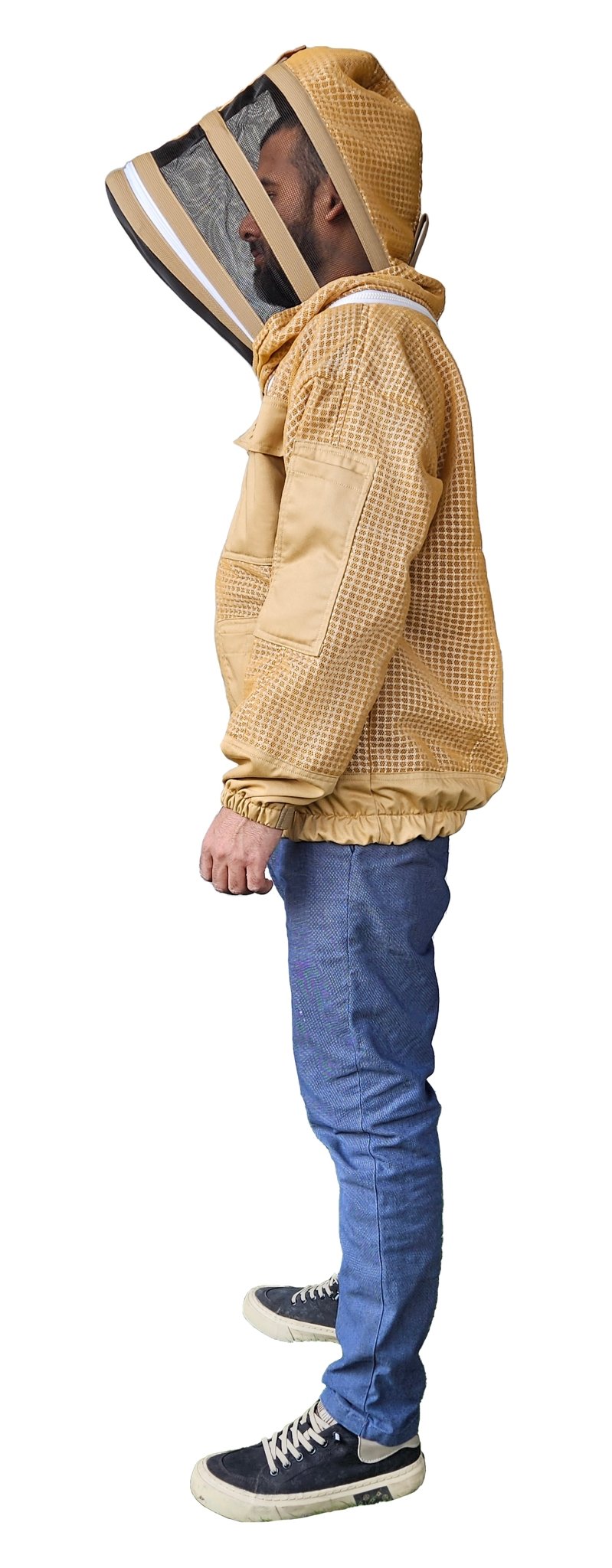 Khaki 3 Layer Mesh Ventilated Beekeeping Jacket With Fencing Veil & Round Hat Veil - Premium Jackets