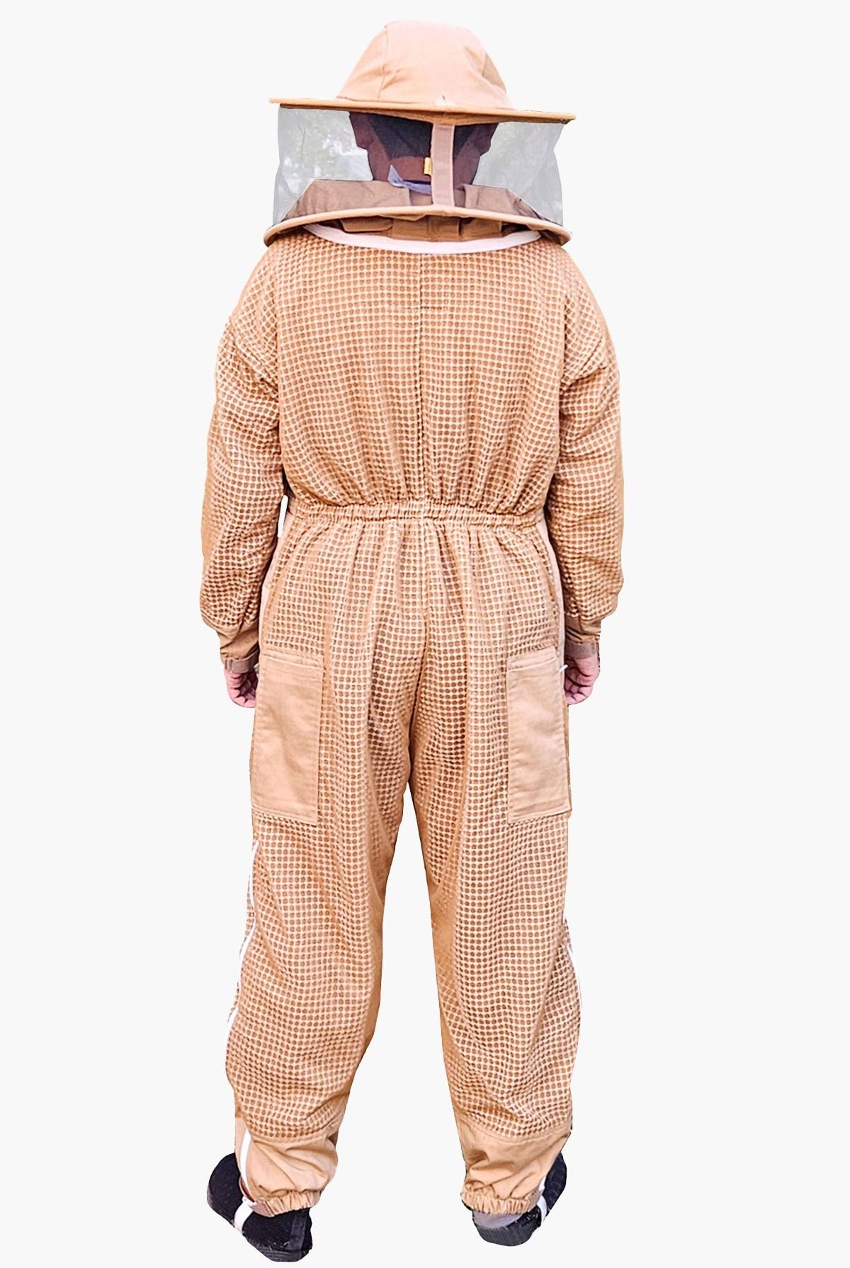 Khaki 3 Layer Super Cool Mesh Beekeeping Suit With Fencing Veil & Round Brim Hat - Premium Adult Suits