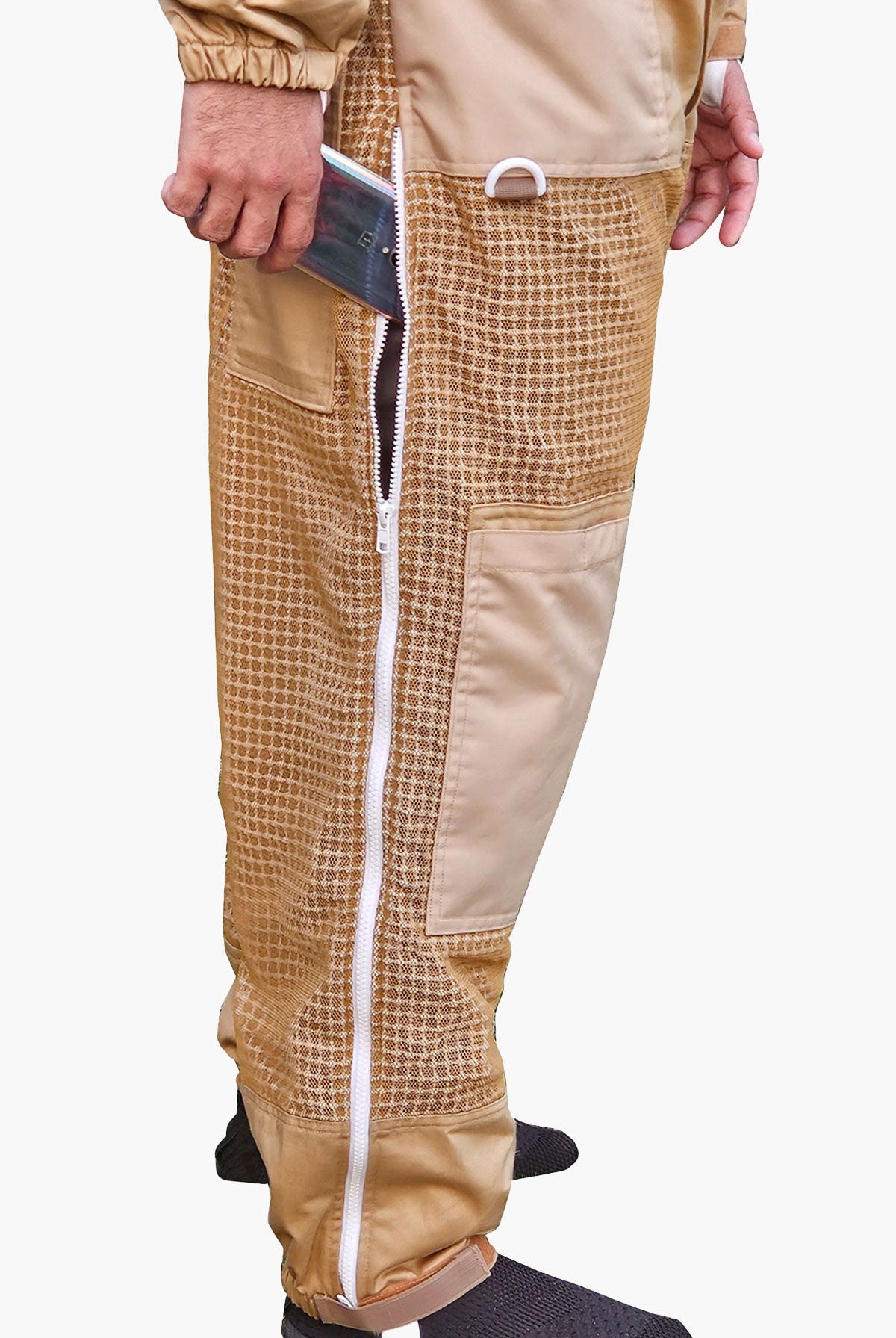 Khaki 3 Layer Super Cool Mesh Beekeeping Suit With Fencing Veil & Round Brim Hat - Premium Adult Suits
