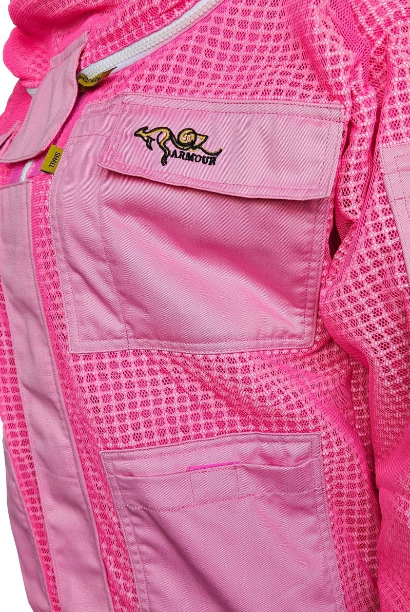 Pink 3 Layer Mesh Ventilated Beekeeping Jacket With Fencing Veil & Round Hat Veil - Premium Jackets