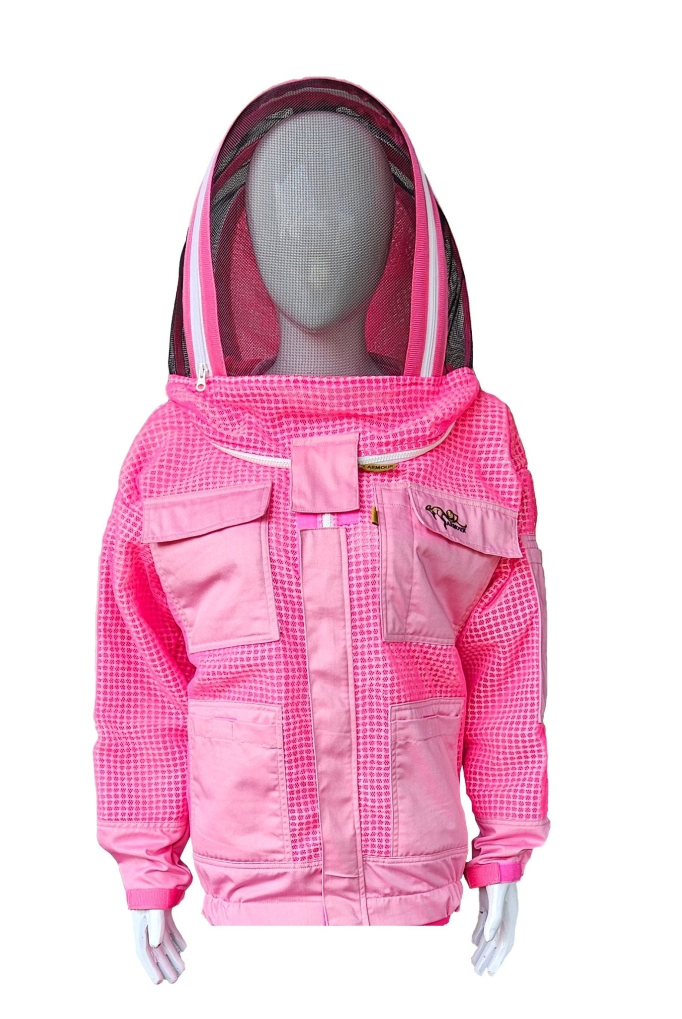 Pink 3 Layer Mesh Ventilated Beekeeping Jacket With Fencing Veil & Round Hat Veil - Premium Jackets