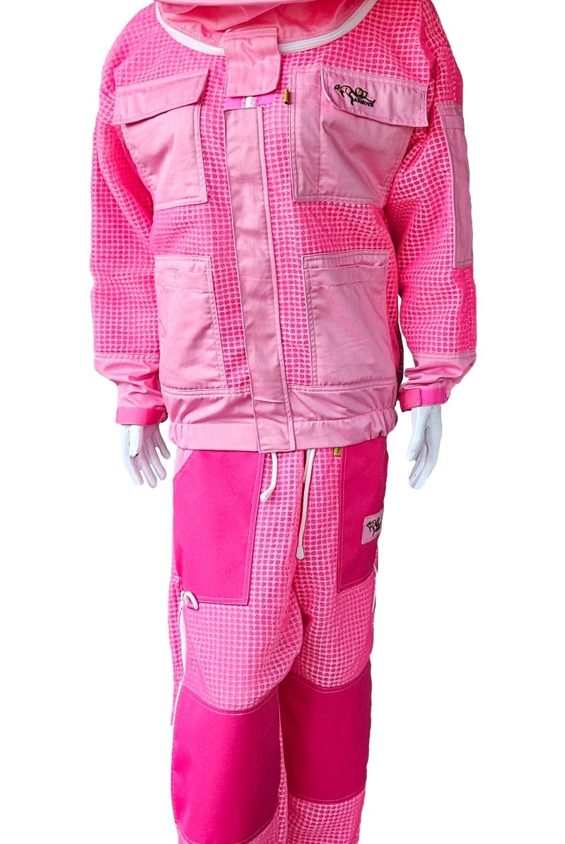 Pink 3 Layer Mesh Ventilated Beekeeping Jacket With Fencing Veil & Round Hat Veil - Premium Jackets