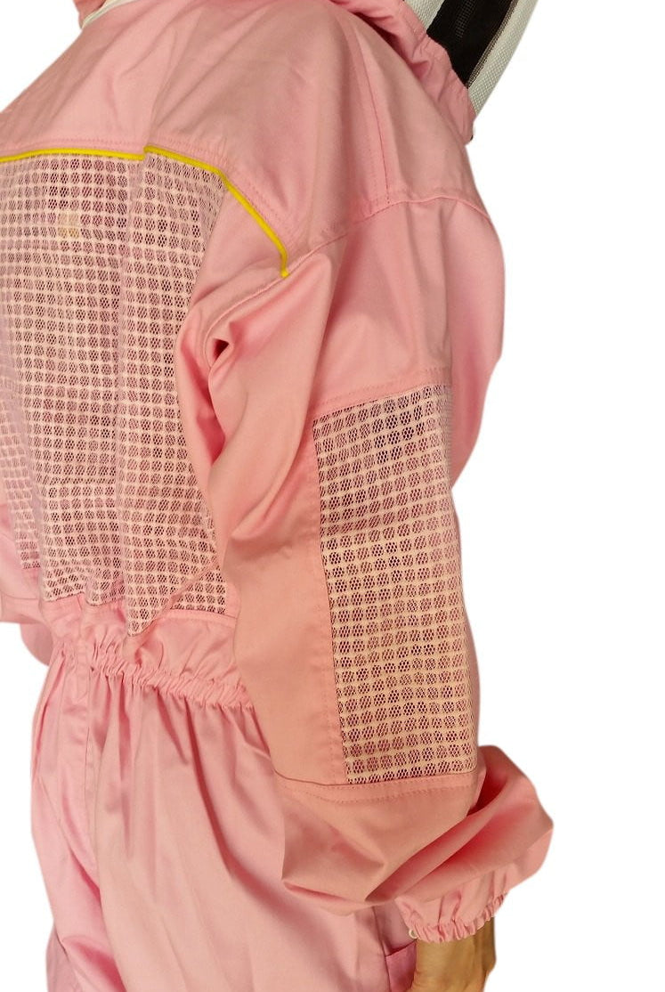 Pink Poly Cotton Semi Ventilated Beekeeping Suit With Fencing Veil & Round Hat Veil - Premium Adult Suits