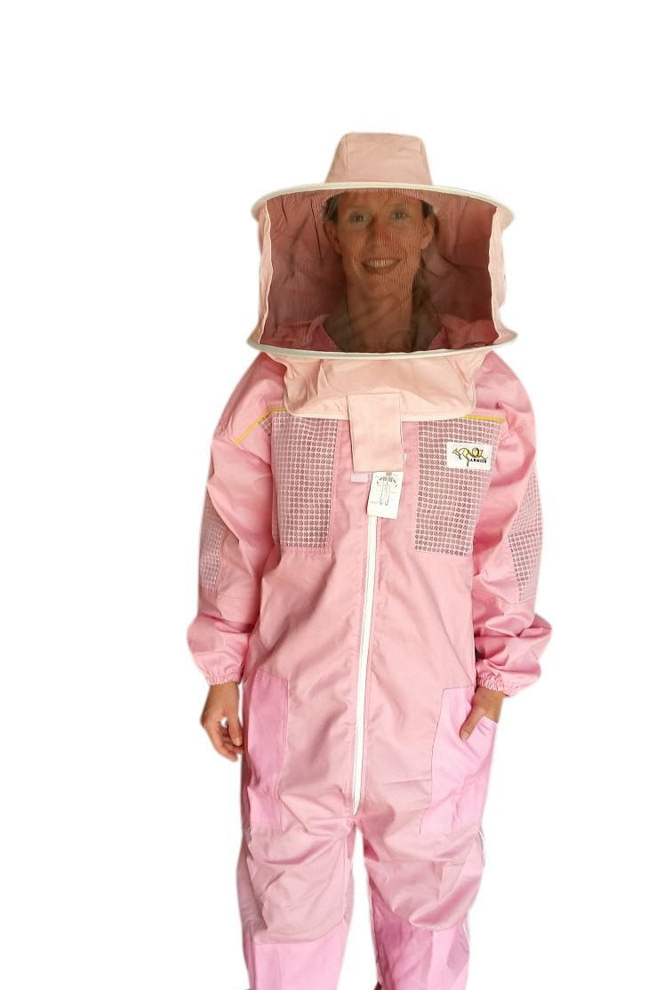 Pink Poly Cotton Semi Ventilated Beekeeping Suit With Fencing Veil & Round Hat Veil - Premium Adult Suits