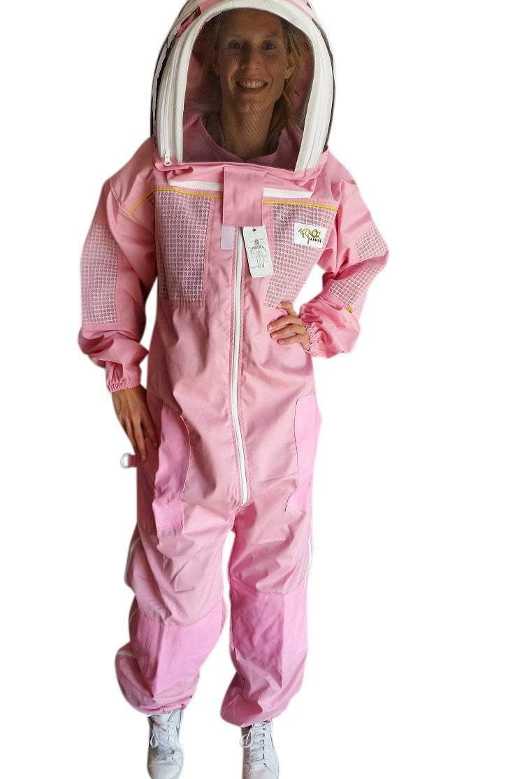 Pink Poly Cotton Semi Ventilated Beekeeping Suit With Fencing Veil & Round Hat Veil - Premium Adult Suits