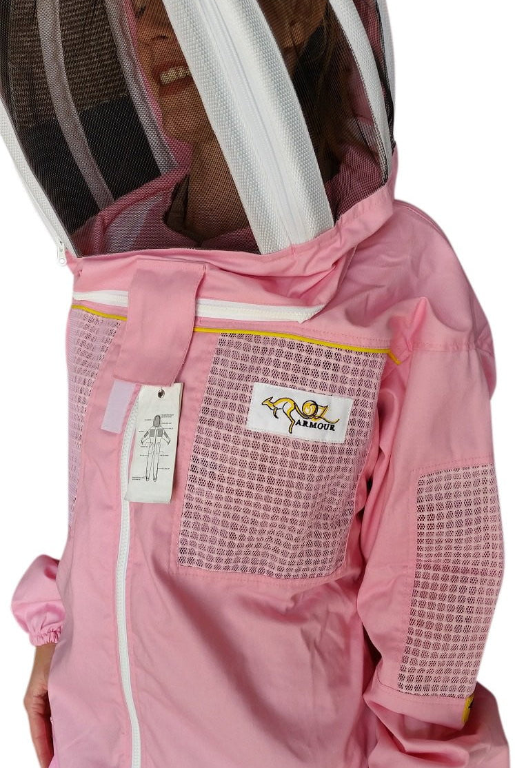 Pink Poly Cotton Semi Ventilated Beekeeping Suit With Fencing Veil & Round Hat Veil - Premium Adult Suits