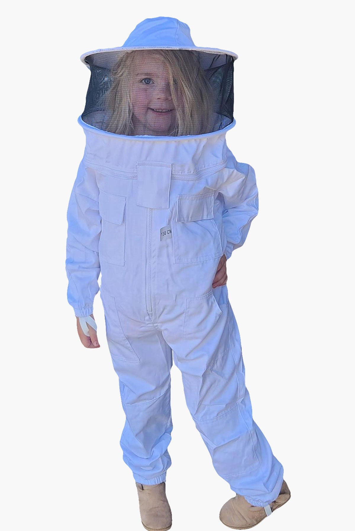 White Poly Cotton Children's Beekeeping Suits With Fencing and Round Hat Veils - Children's Suits