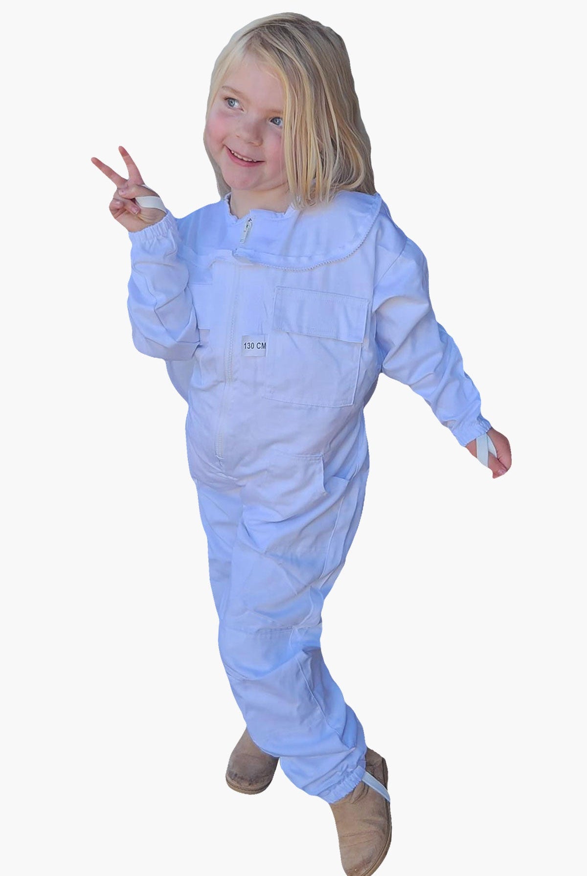 White Poly Cotton Children's Beekeeping Suits With Fencing and Round Hat Veils - Children's Suits