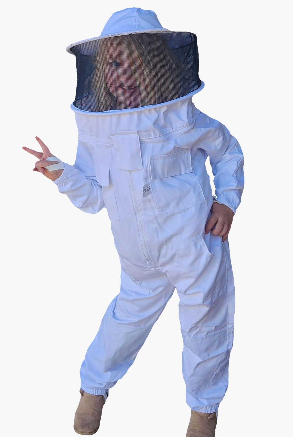 White Poly Cotton Children's Beekeeping Suits With Fencing and Round Hat Veils - Children's Suits
