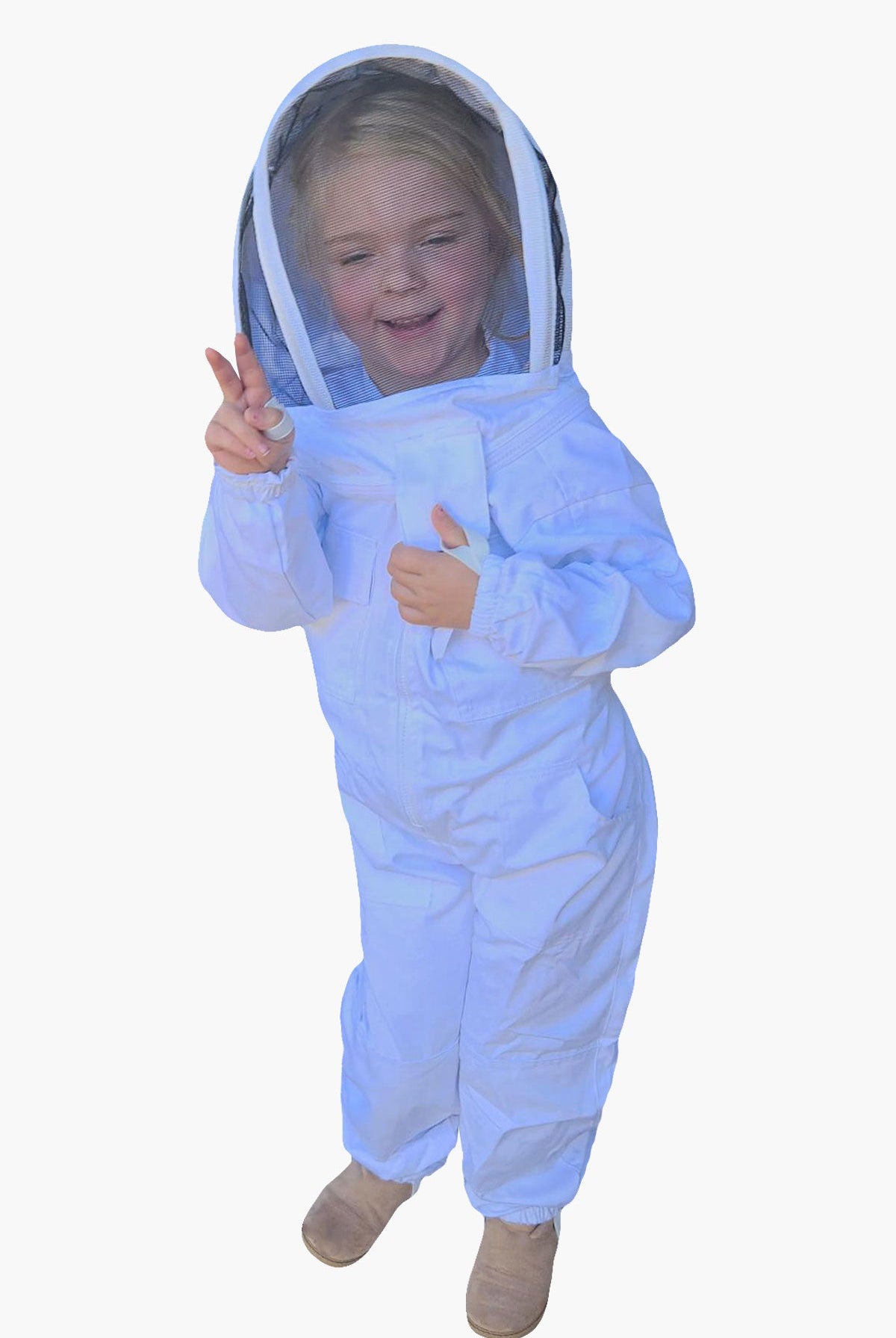 White Poly Cotton Children's Beekeeping Suits With Fencing and Round Hat Veils - Children's Suits
