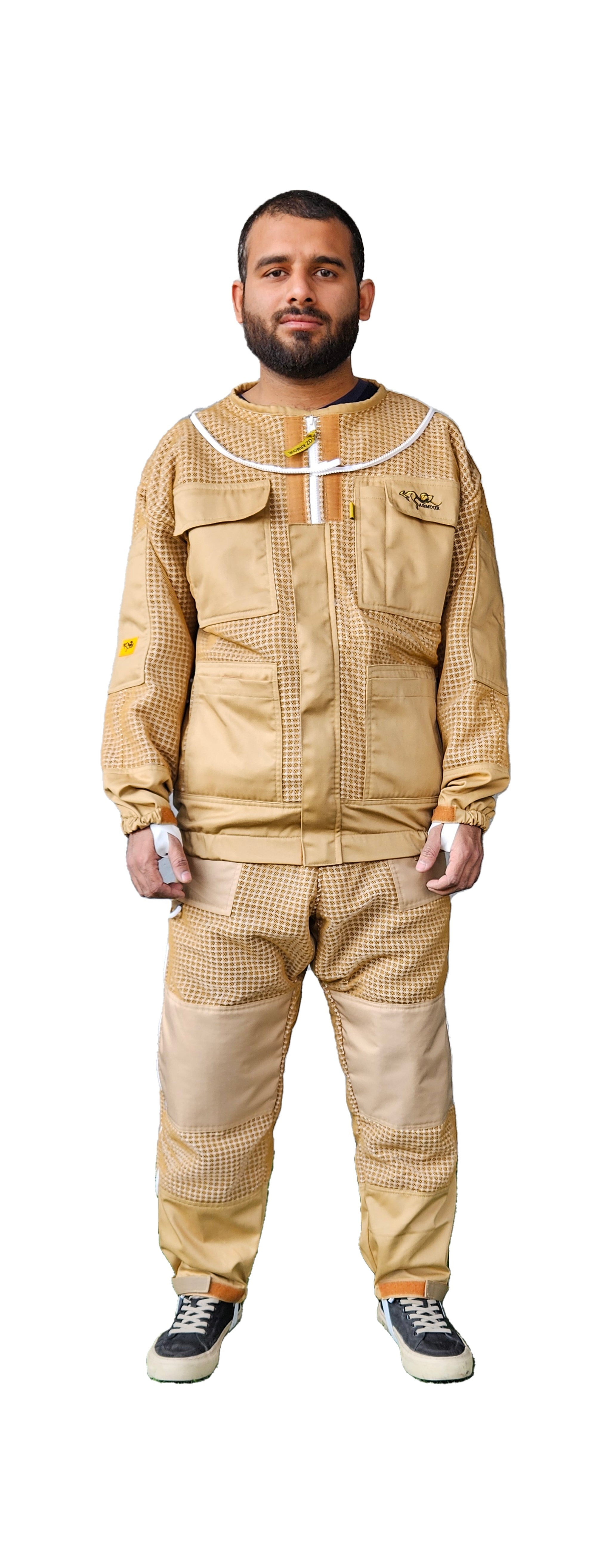 Man wearing a Khaki Beekeeping Jacket & Trousers Pants