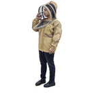 Person wearing a Khaki Beekeeping suit with a hood 