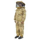 Person wearing a Khaki Beekeeping Jacket & Trousers Pants Set 3 Layer Mesh suit with a veil 