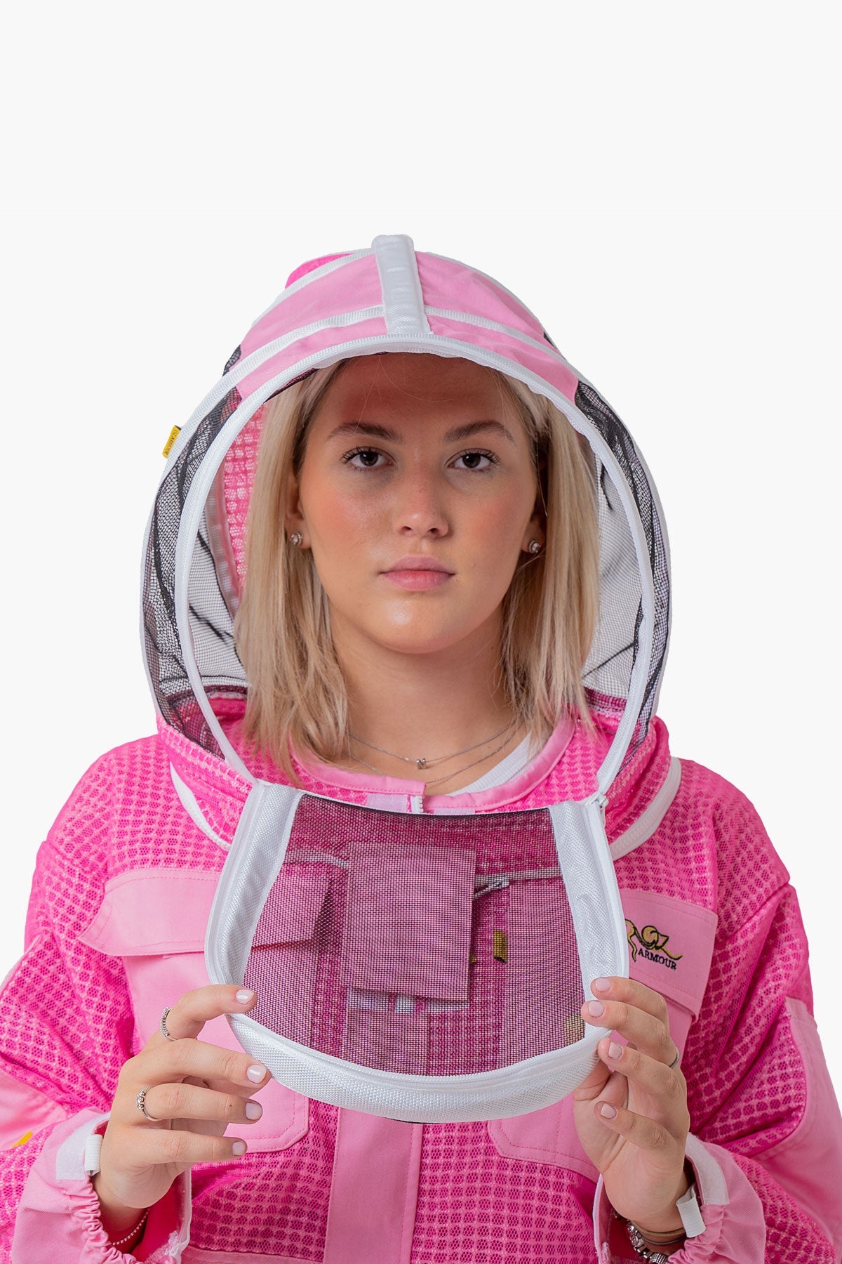3 Layer Mesh Pink Beekeeping Suit With Fencing Veil & Gloves - Premium Adult Suits