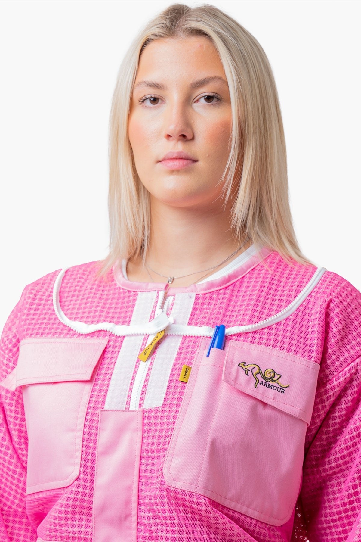 3 Layer Mesh Pink Beekeeping Suit With Fencing Veil & Gloves - Premium Adult Suits