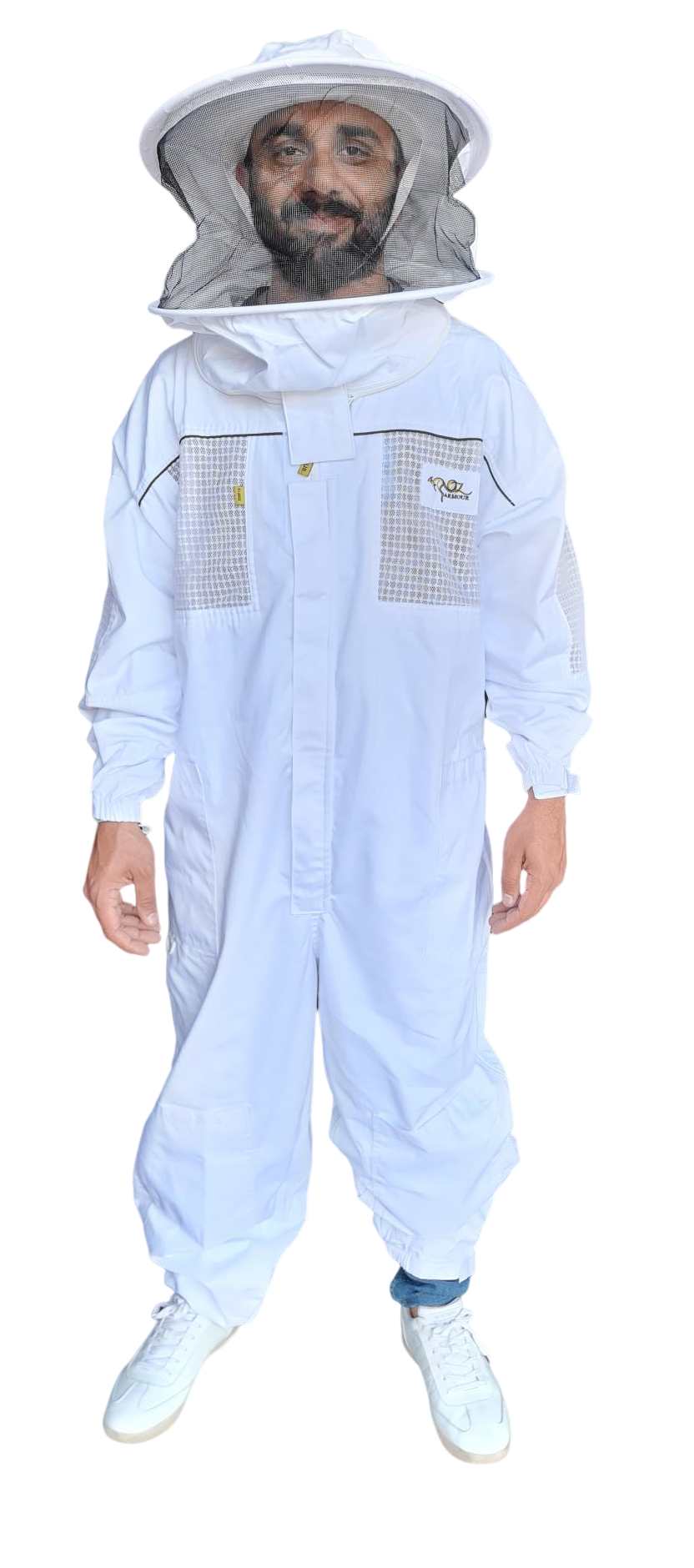 Blue OZ ARMOUR colored beekeeping suit with round hat veil