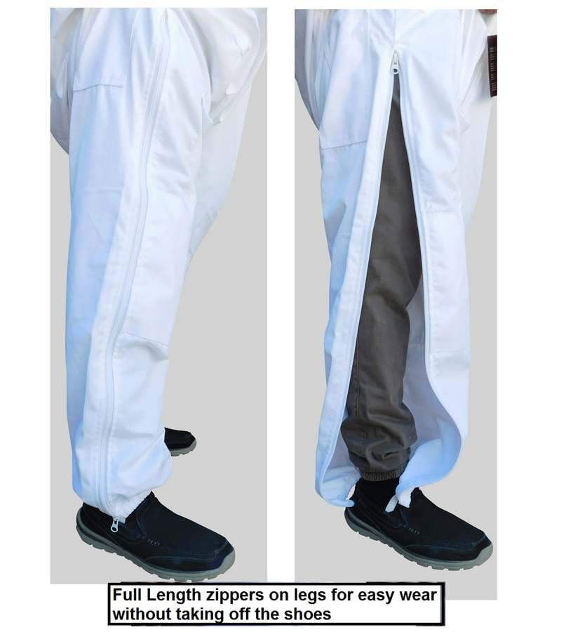 Leg and ankle detail of OZ ARMOUR blue beekeeping suit