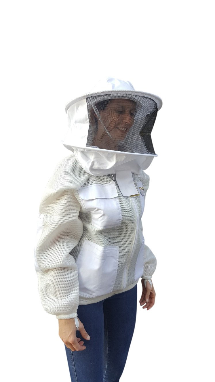 Double Layer Mesh Beekeeping Jacket With Fencing Veil & Round Hat - Left Side 