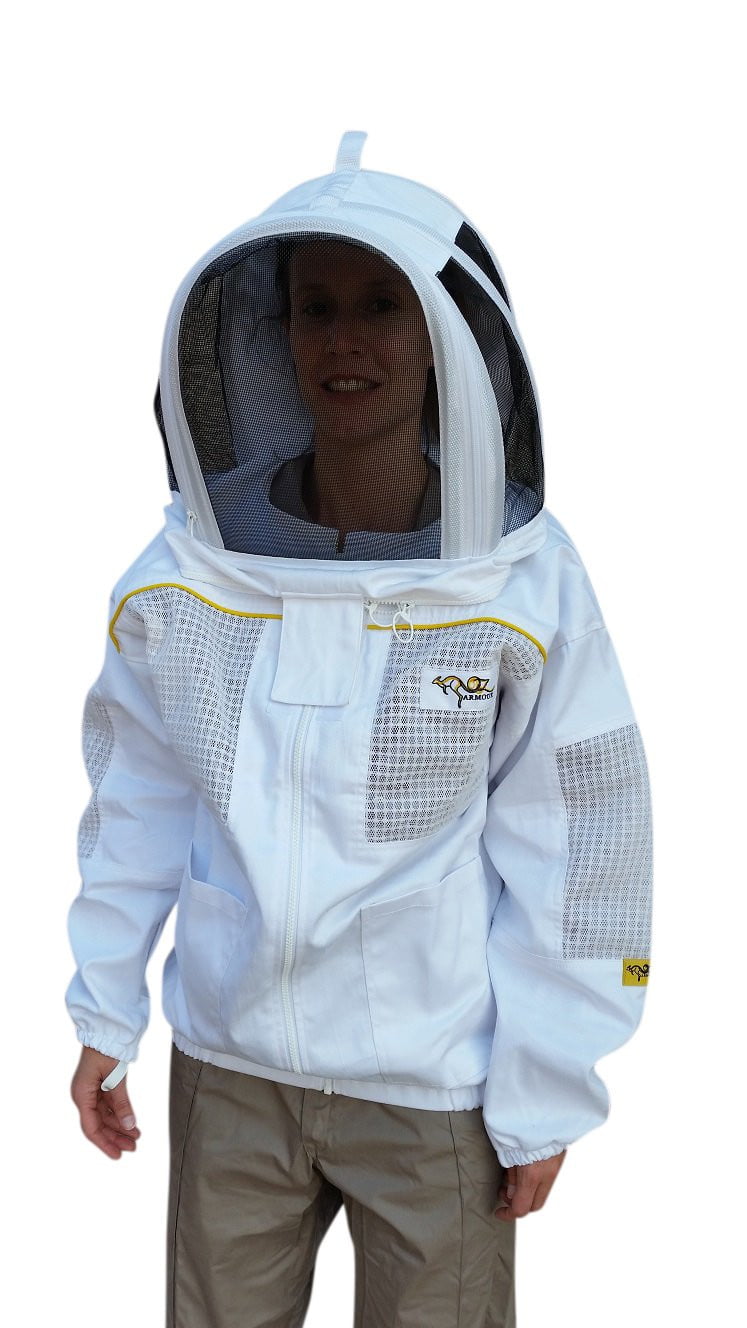 Poly Cotton Semi Ventilated Beekeeping Jacket With Fencing Veil - Front Side