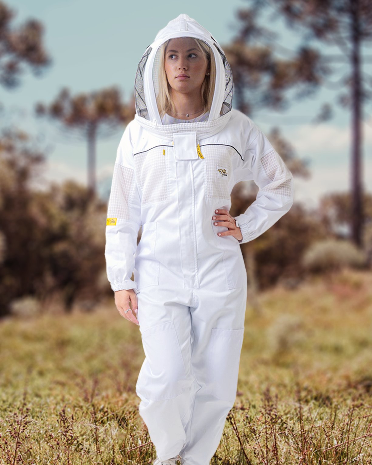 A woman also wearing a Beekeeping Suit