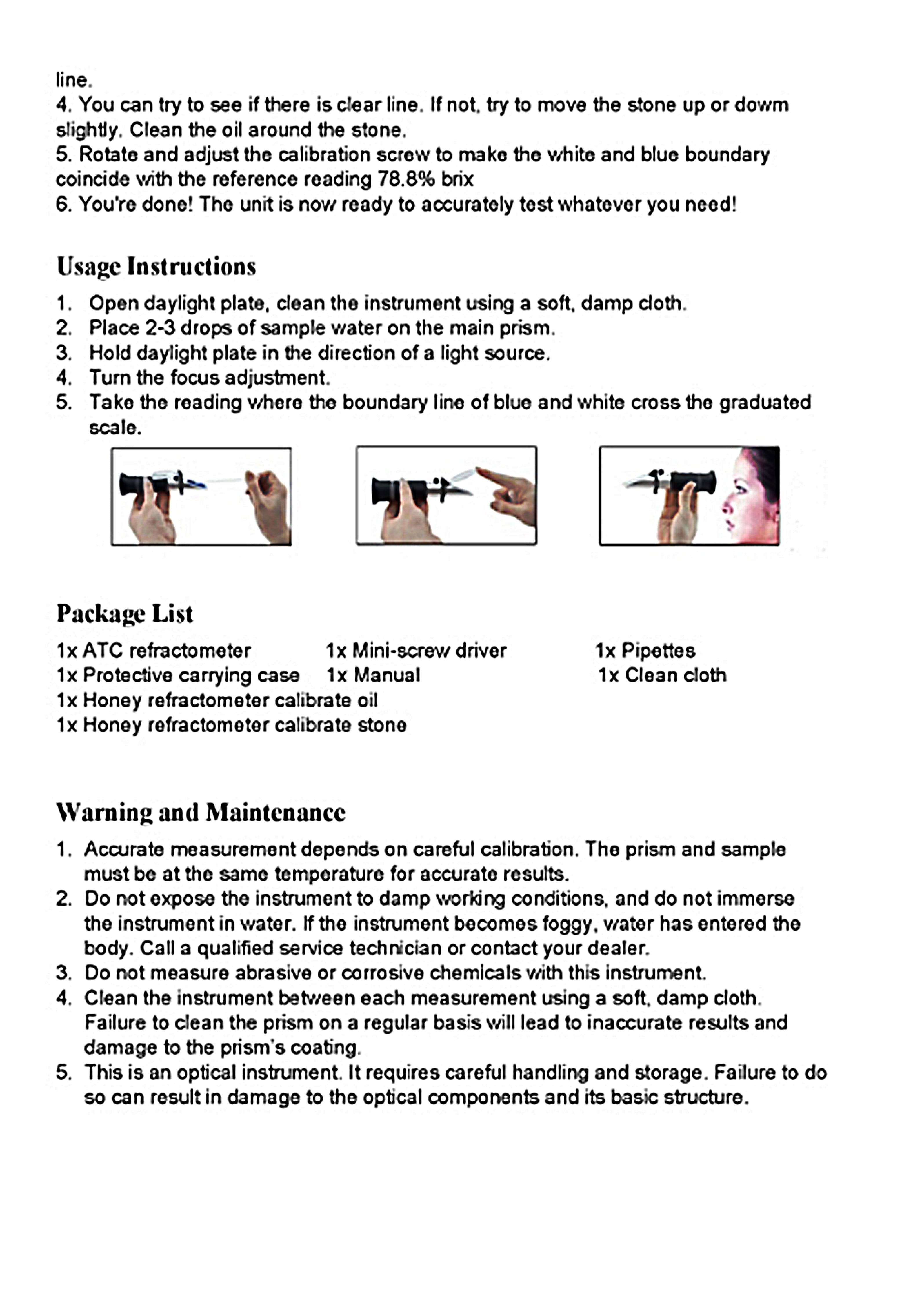 Honey Refractomete User Instructions