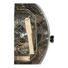 OZ Armour manual honey extractor interior with stainless steel basket and wooden frame supports