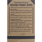 Back panel of organic honey packaging showing product information