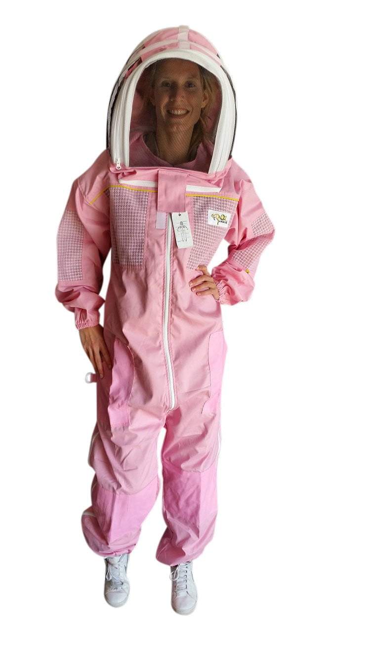 Pink Poly Cotton Semi Ventilated Beekeeping Suit With Fencing Veil - Front Side