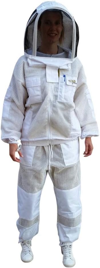 Beekeeping Suit Jacket & Trousers Pants with 2 Veils Fencing & Round Brim Hat Ventilated 3 Layer Mesh Costume - 