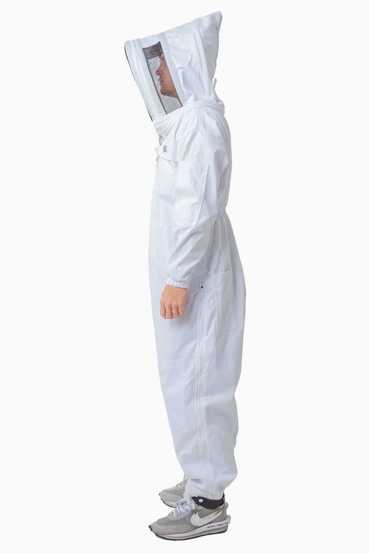 Poly-Cotton Beekeeping Suit with Fencing Veil, Round Hat Veil Left Side