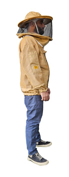 Khaki 3 Layer Mesh Ventilated Beekeeping Jacket With Fencing Veil & Round Hat Veil - Premium Jackets