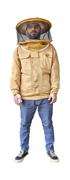 Khaki 3 Layer Mesh Ventilated Beekeeping Jacket With Fencing Veil & Round Hat Veil - Premium Jackets