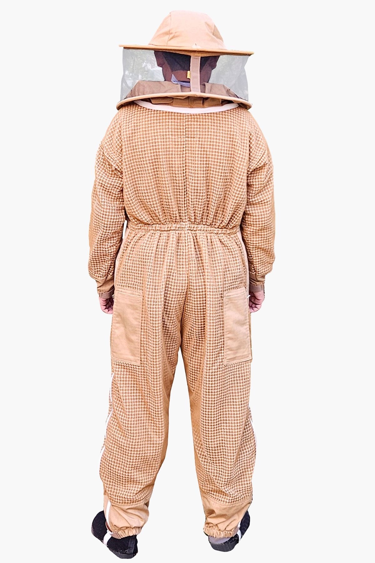 Khaki 3 Layer Super Cool Mesh Beekeeping Suit With Fencing Veil & Round Brim Hat - Premium Adult Suits