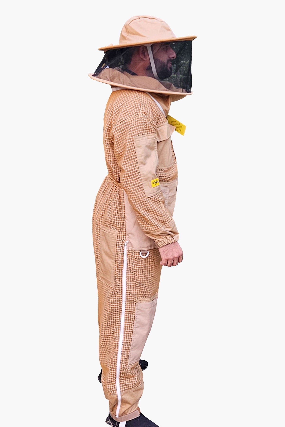 Khaki 3 Layer Super Cool Mesh Beekeeping Suit With Fencing Veil & Round Brim Hat - Premium Adult Suits