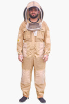 Khaki 3 Layer Super Cool Mesh Beekeeping Suit With Fencing Veil & Round Brim Hat - Premium Adult Suits