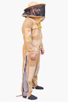 Khaki 3 Layer Super Cool Mesh Beekeeping Suit With Fencing Veil & Round Brim Hat - Premium Adult Suits