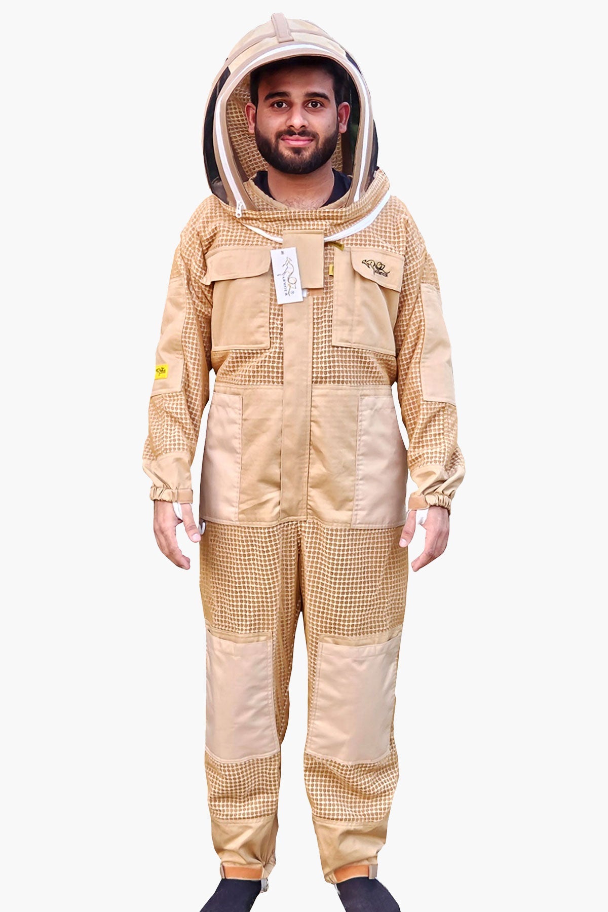Khaki 3 Layer Super Cool Mesh Beekeeping Suit With Fencing Veil & Round Brim Hat - Premium Adult Suits