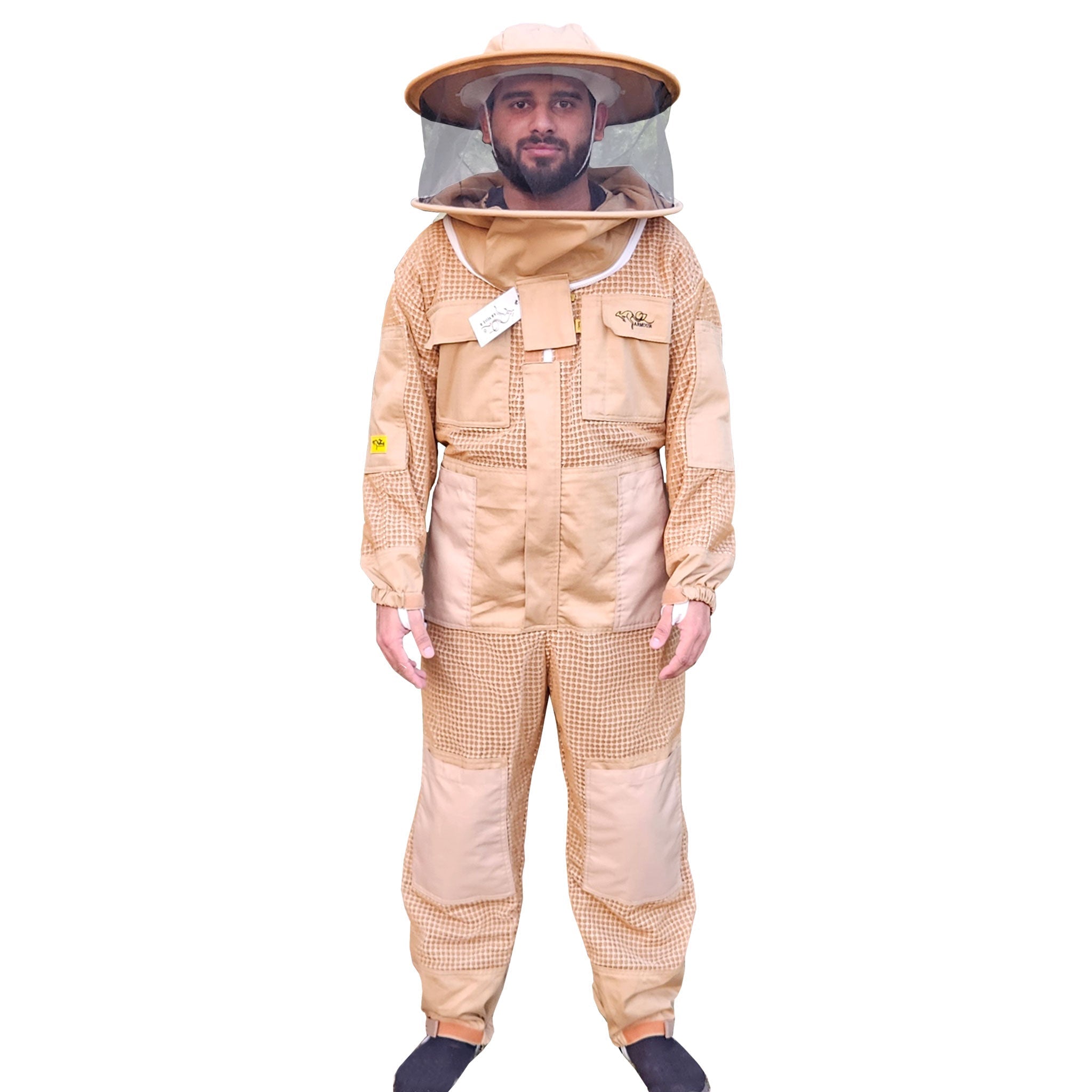 Khaki OZ ARMOUR 3 Layer Mesh Ventilated Beekeeping Suit with Round Hat