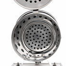 Inside view of OZ Armour stainless steel bee smoker showing perforated fire chamber and grate
